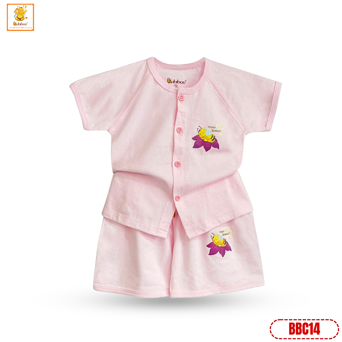 Bộ sơ sinh Babiboo bộ ngắn tay cotton cho bé mềm mại, thấm hút mồ hôi - BBC14