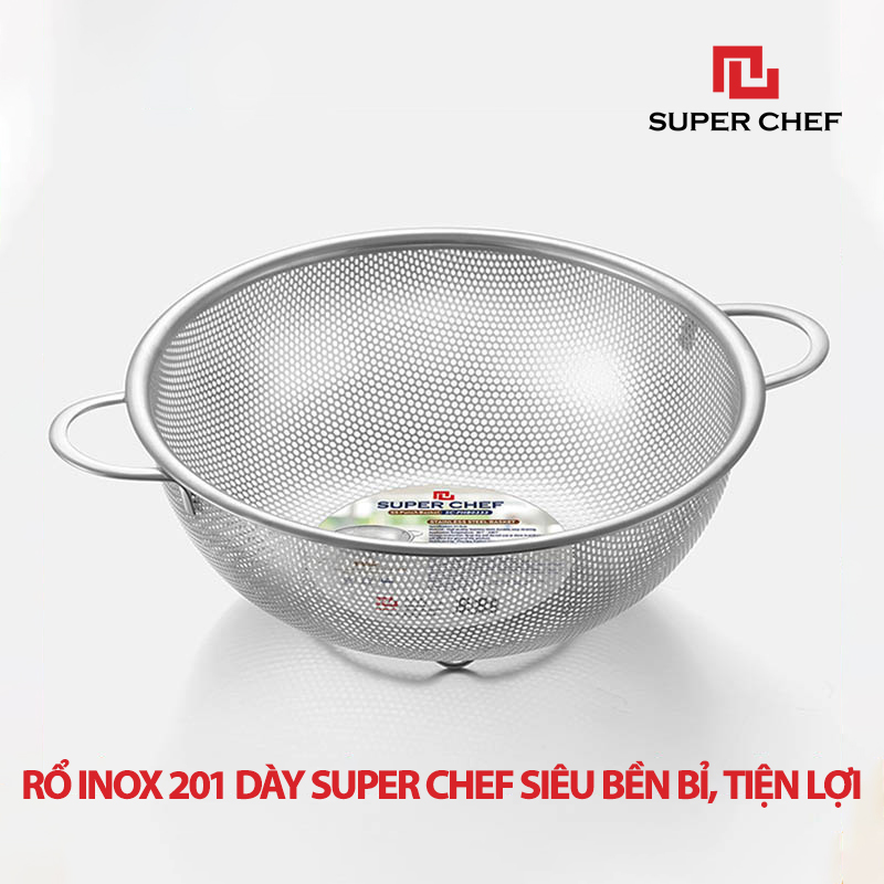 Rổ Inox 2 Quai Super Chef Dày Dặn, Cứng Cáp Siêu Bền Bỉ, An Toàn Khi Tiếp Súc Thực Phẩm, Chống Ăn Mòn, Chống Gỉ Sét Oxy hóa, Không Hoen Ố, Sang Trọng Tiện Lợi ( Size từ 16.5 đến 31.5cm)