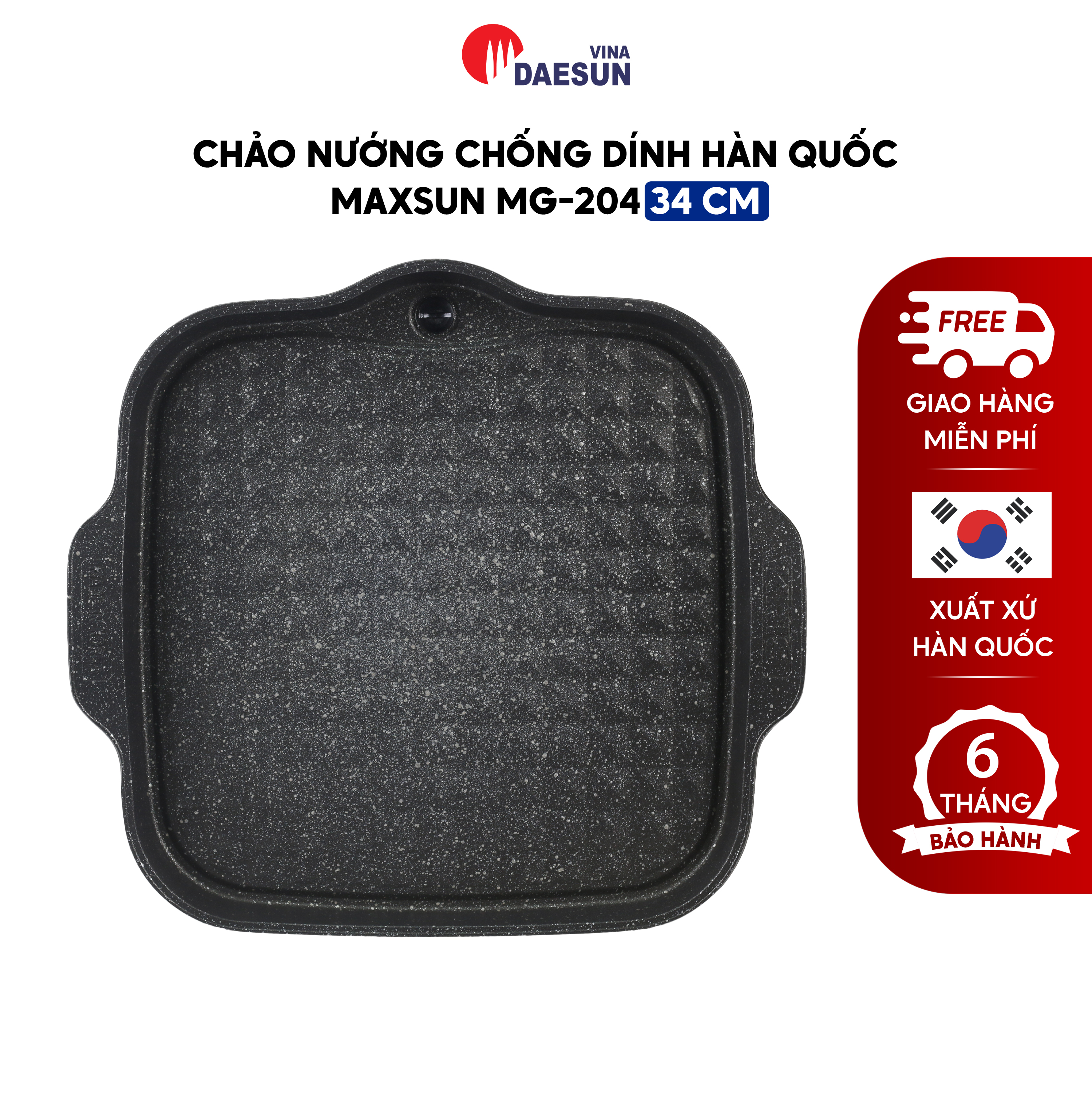 Chảo Nướng Chống Dính Maxsun MG-204 - Phủ Đá Cao Cấp - Vân Mai Rùa | 4 Lớp | Không Khói | Hàng Chính Hãng