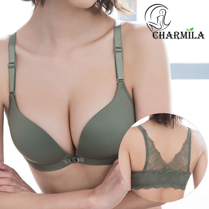 Áo ngực nữ su Charmila cài trước không gọng phối ren phía sau mã AN24
