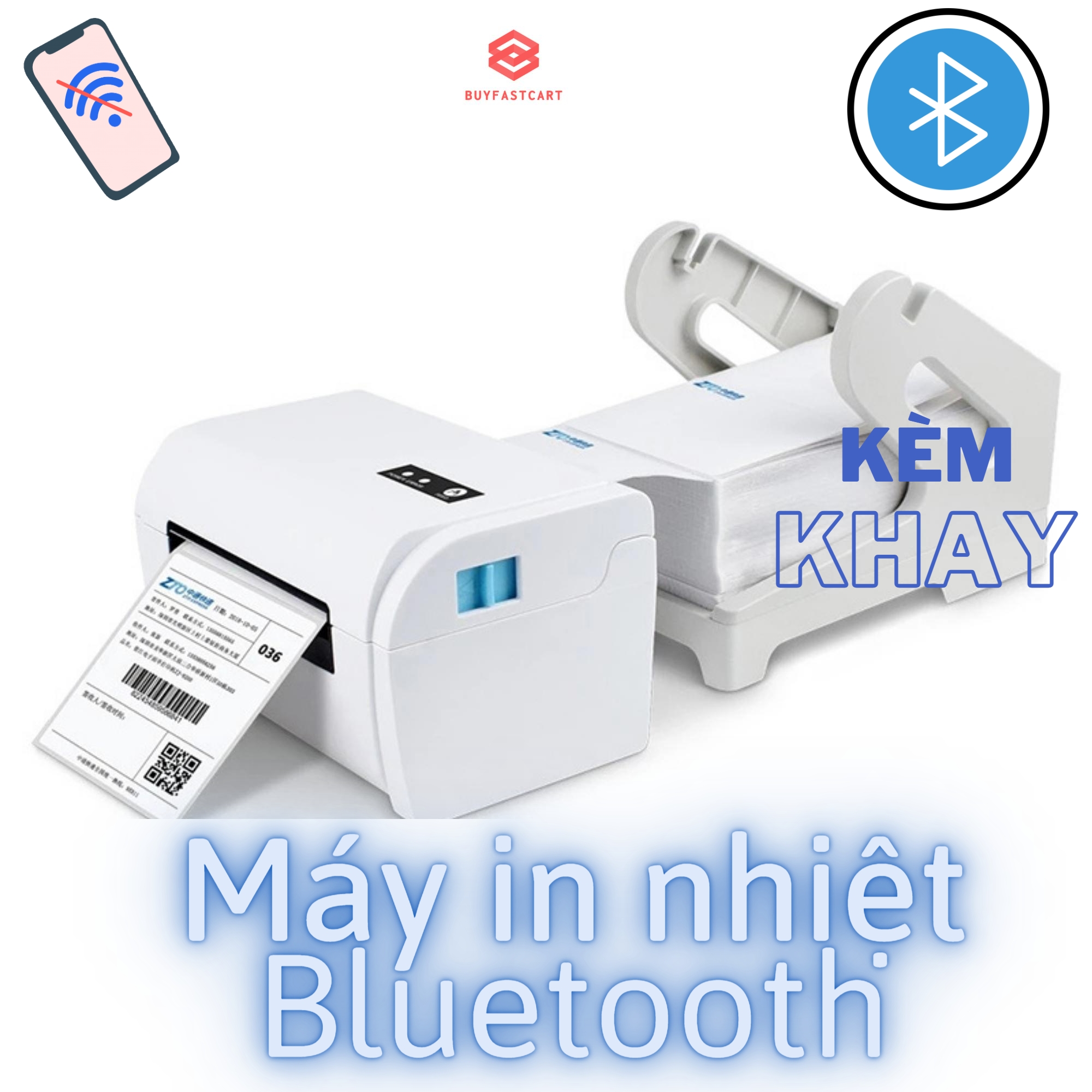 Máy in đơn hàng Buyfastcart POS-9200 kết nối usb và bluetooth kích thước giấy A6 khổ 100x150mm kèm khay đựng giấy - Hàng chính hãng