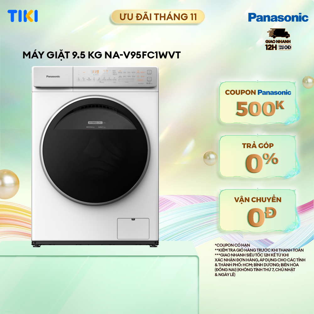 Máy Giặt Cửa Trước Panasonic 9,5 Kg NA-V95FC1WVT - Sấy Diệt khuẩn 99% - Cảm Biến Thông Minh - Hàng Chính Hãng (Trắng)