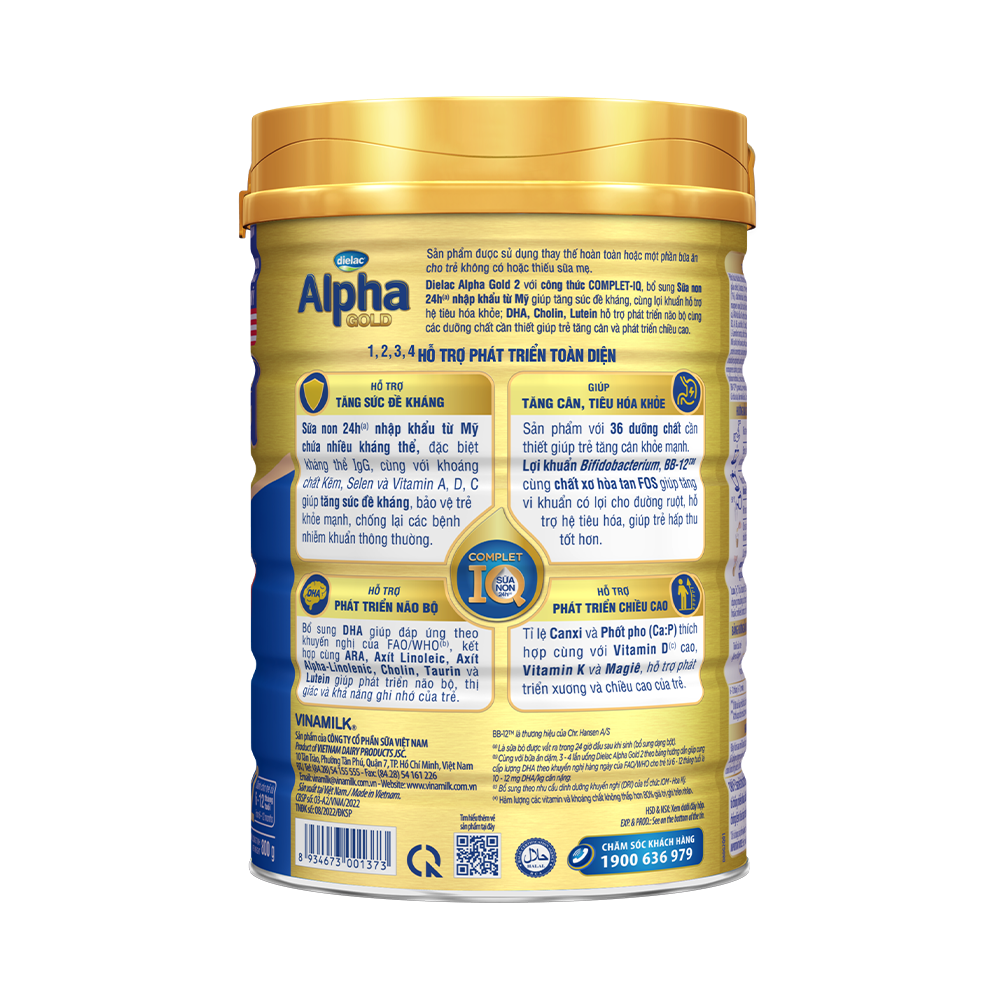 HỘP SỮA BỘT VINAMILK DIELAC ALPHA GOLD IQ 2 900G