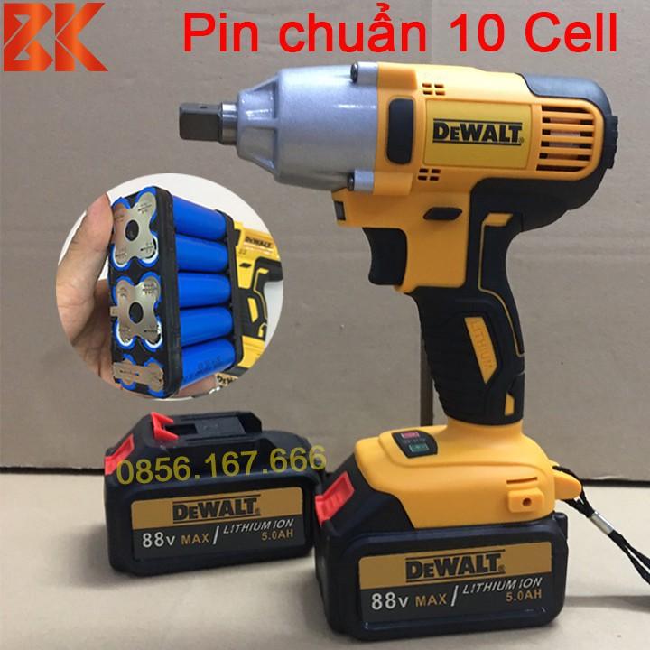 Máy Siết Bulong dùng Pin Dewalt 88v 100% Đồng, TẶNG 1 KHẨU 22mm, Máy Khoan Pin - Máy Siết Bu lông Pin 10 cell