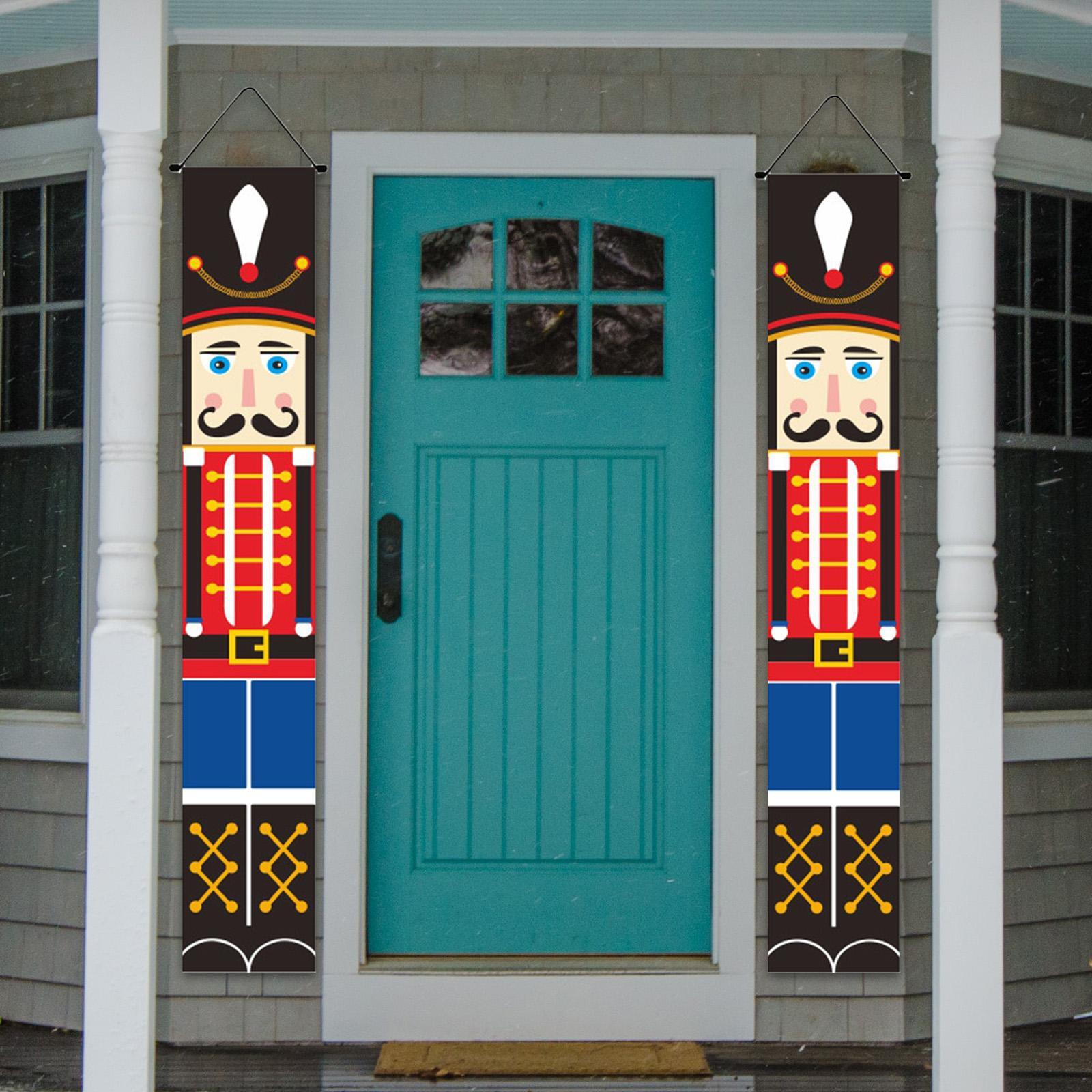 Christmas  Couplet Xmas Porch Sign Nutcracker Curtain Hanging Christmas  Door  for Garden Party  Garage