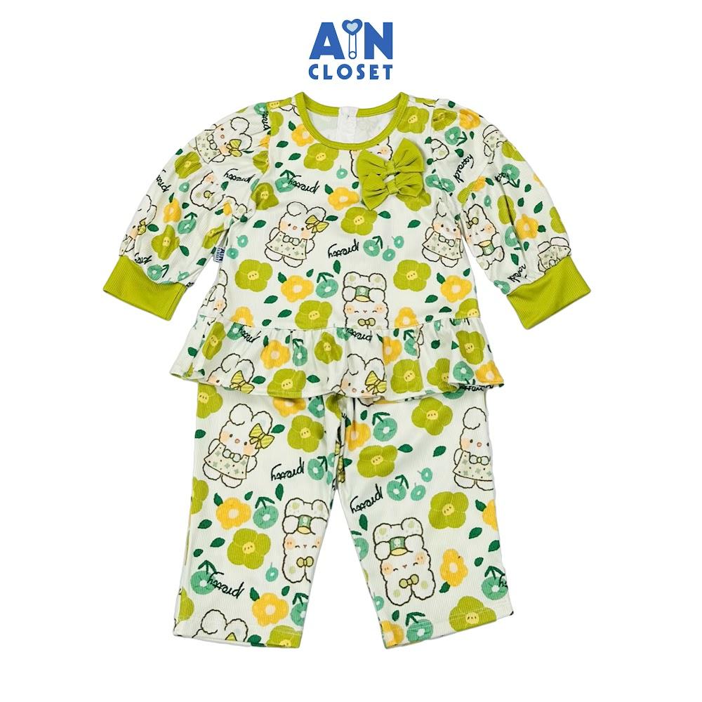 Bộ quần áo Dài bé gái họa tiết Thỏ Hoa Xanh Thun cotton - AICDBGAW0TVM - AIN Closet
