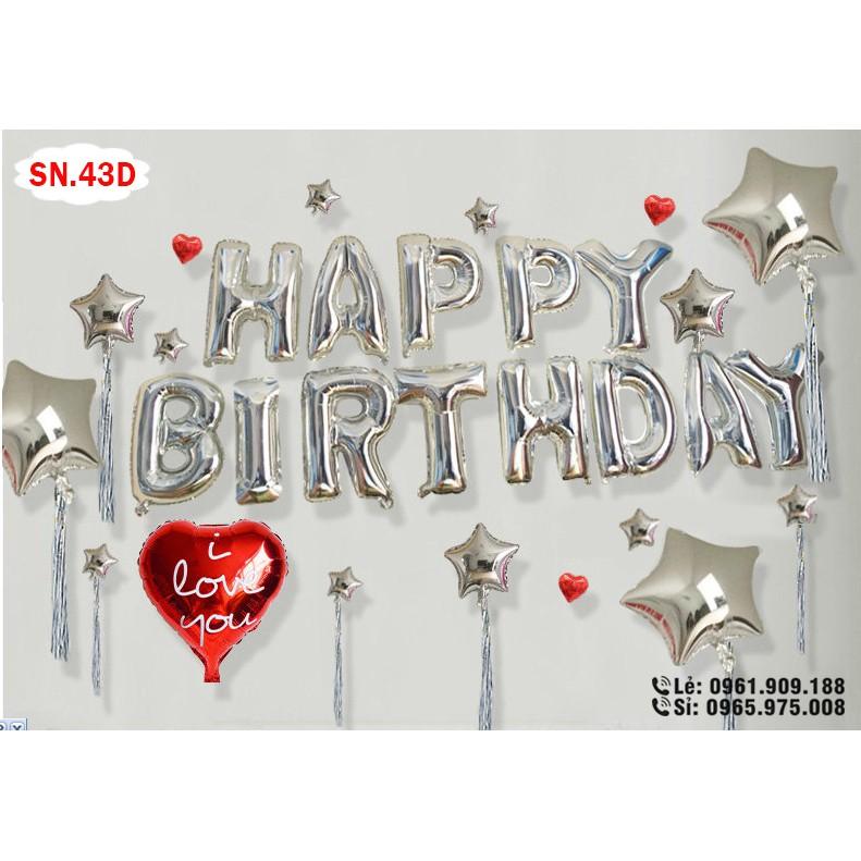 Set bóng chữ happy birth day tự trang trí tone màu bạc