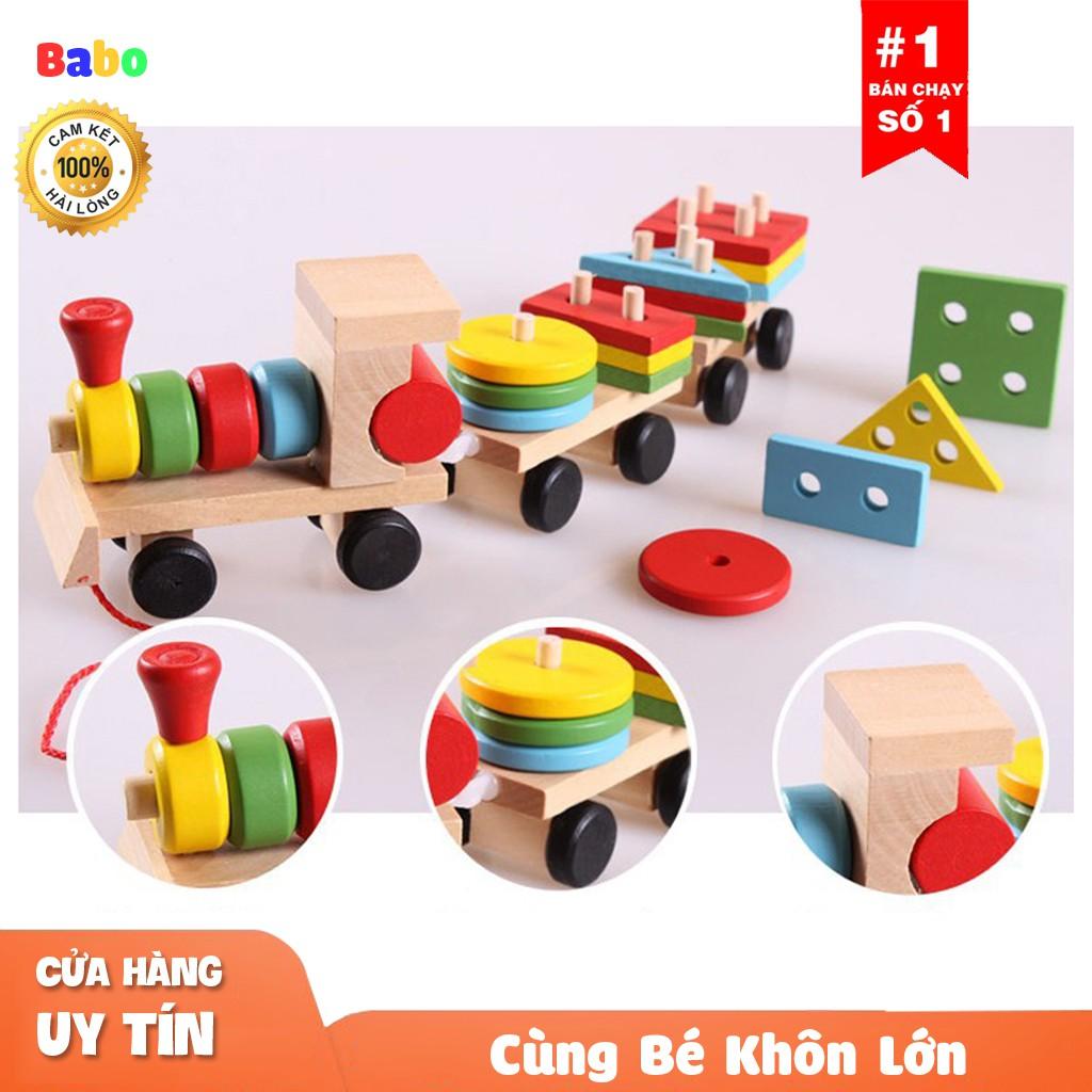 Đồ Chơi Thả Hình Khối Tầu Hỏa Xe Kéo 3 phần Tách Rời Bằng Gỗ Phát Triển Tư Duy, Màu Sắc Cho Bé Trai, Bé Gái Từ 2-5 tuổi