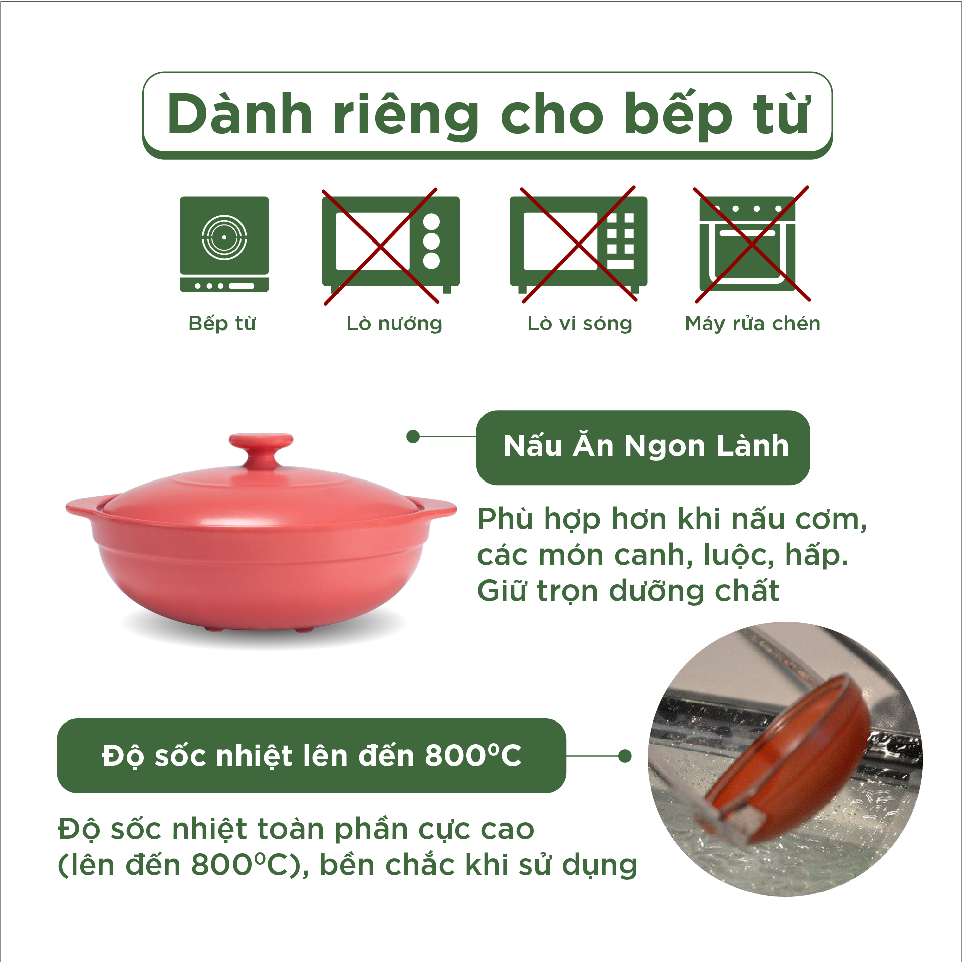 Nồi Sứ Dưỡng Sinh Minh Long Healthy Cook Luna 2L - Dùng Cho Bếp Từ