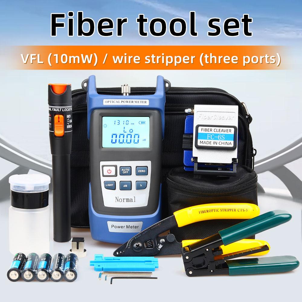 Optical Fiber Tool Set Fiber Cleaver Set Cold Contact Cutting Tool Set with Optical Power Meter Red Pen Wire Stripper