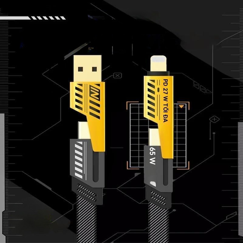 Cáp Sạc 4 Trong 1 đa năng dài 1 mét - công suất 65W, dùng cho nhiều dòng điện thoại