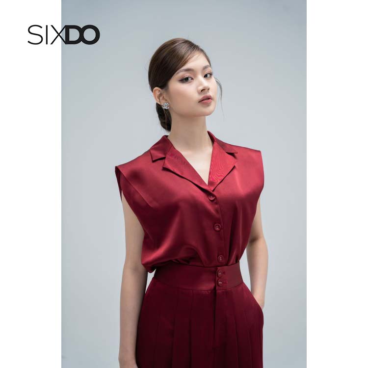 Áo lụa sát nách cổ sơ mi nữ SIXDO