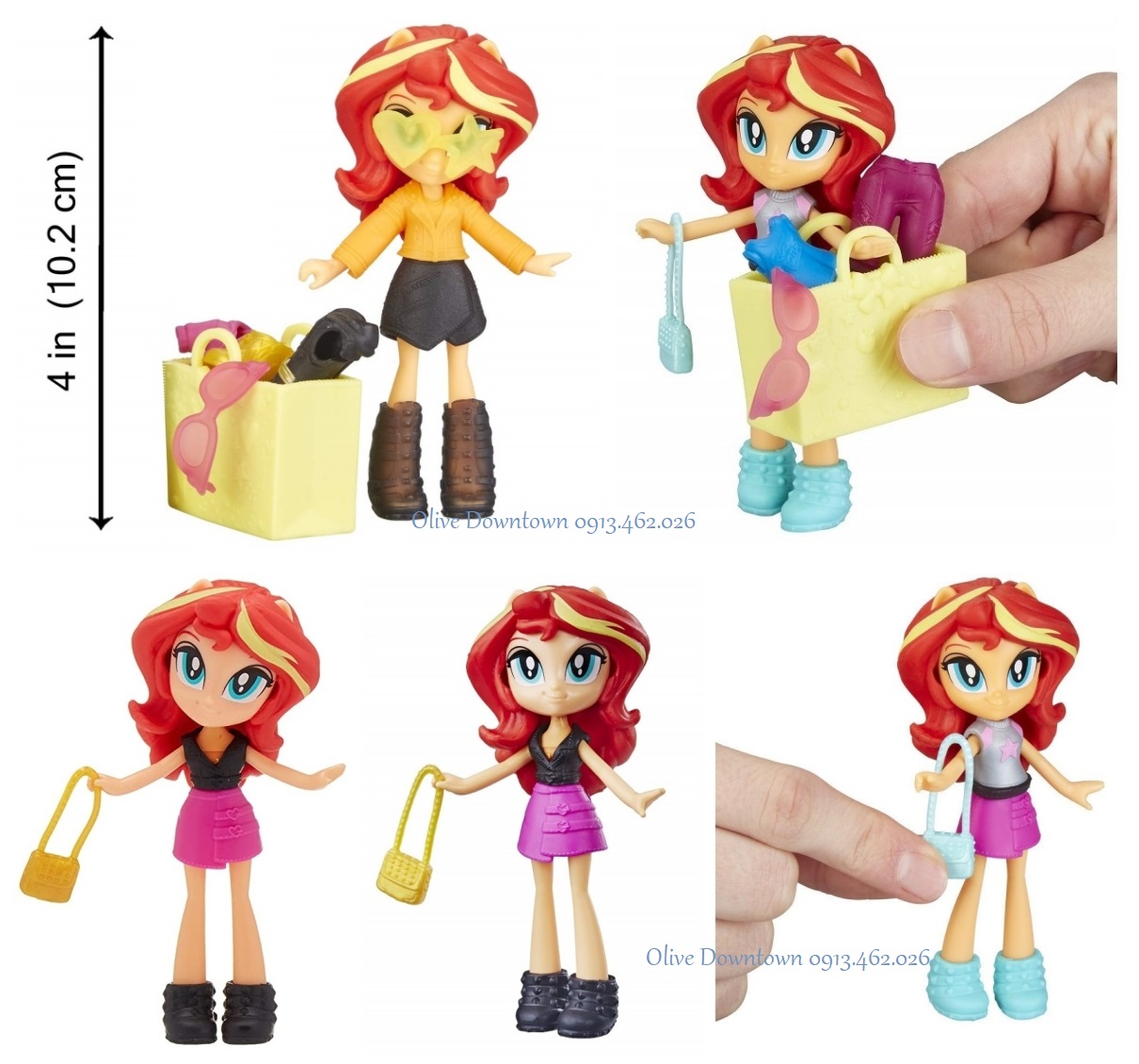 Set Búp bê 10cm kèm 10 món Phụ kiện Thời trang khác nhau - Nhân vật Sunset Shimmer tóc đỏ