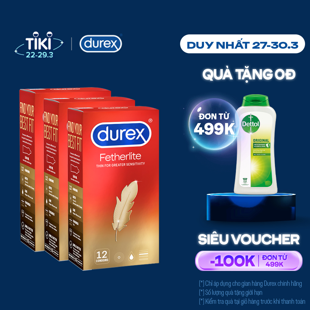 Bộ 3 Bao Cao Su Durex Fetherlite – Hộp 12 bao