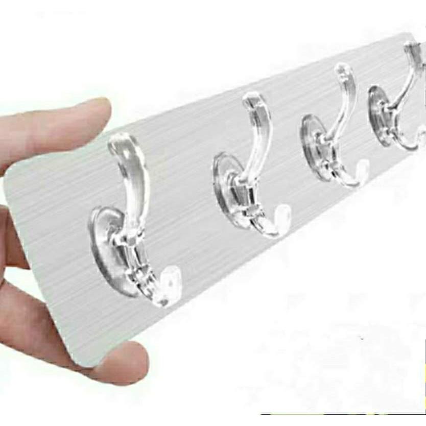 Móc treo đồ dán tường 6 móc liền mạch , trong suốt siêu chắc chắn