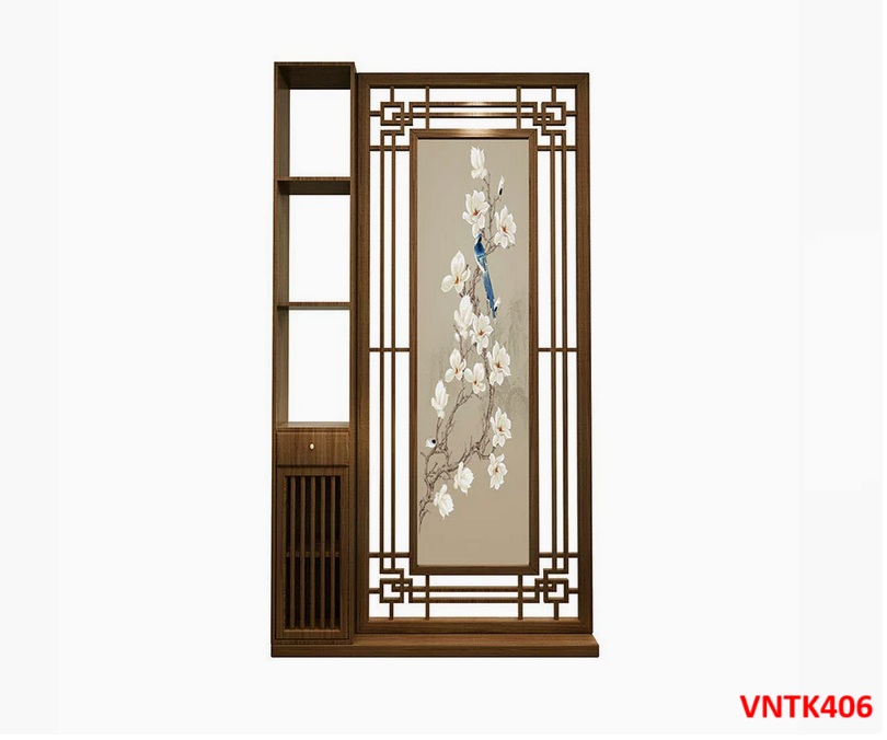 Vách ngăn phòng khách, vách ngăn tủ kệ bằng gỗm bình phong tranh VNTK406- NỘI THẤT LẮP RÁP VIENDONGADV