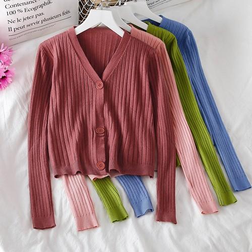 Áo khoác cardigan nữ len mỏng dệt kim mùa Thu ulzzang Hàn Quốc màu tươi