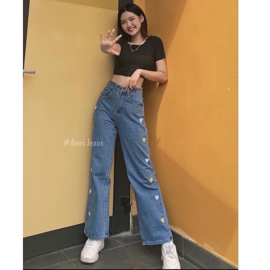 Quần Jeans Nữ, Quần Jean Ống Rộng AIORI Jean Màu Xanh Nhạt Lưng Cao Dáng Suông ULZZANG SV102