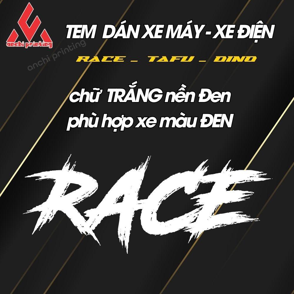 Tem dán xe, sticker dán xe máy xe đạp điện chữ RACE, TAFU, DINO chất liệu chống nước,chống rách - ANCHI PRINTING - Chữ Xanh nền Trắng