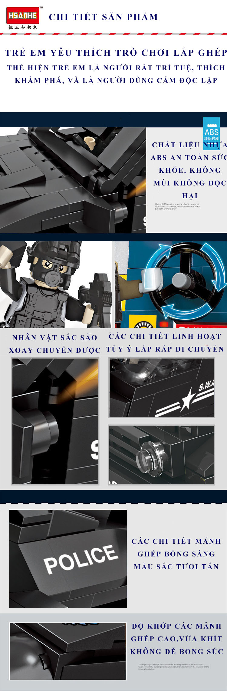 Bộ Đồ Chơi Lắp Ráp Xe Tuần Tra Cảnh Sát Đặc Nhiệm Dành Cho Trẻ Trên 6 Tuổi