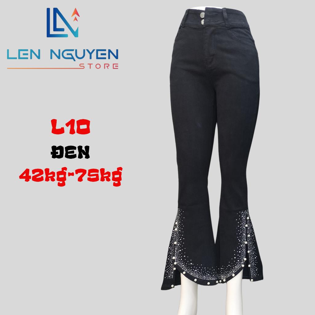 L10_Quần jean nữ, loe, lưng cao, quần bò nữ dáng ôm, quần rin nữ có big size, cho 42kg đến 75kg,LEN NGUYEN STORE - Đen