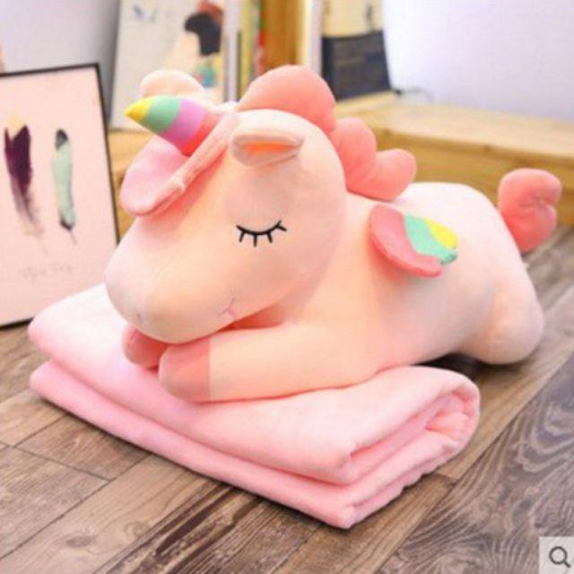 Bộ chăn gối văn phòng hình ngựa pony hồng