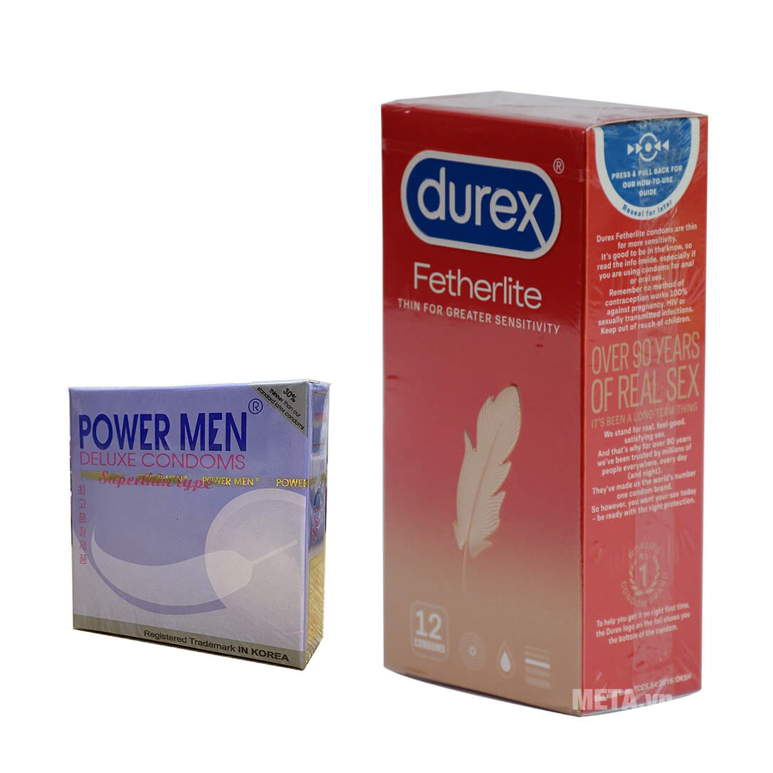 Bao Cao Su Loại Mỏng Durex Fetherlite (H12) + Bcs Mỏng Trơn Power Men Super Thin (H3) - Hàng Chính Hãng 100% - Che Tên Sản Phẩm