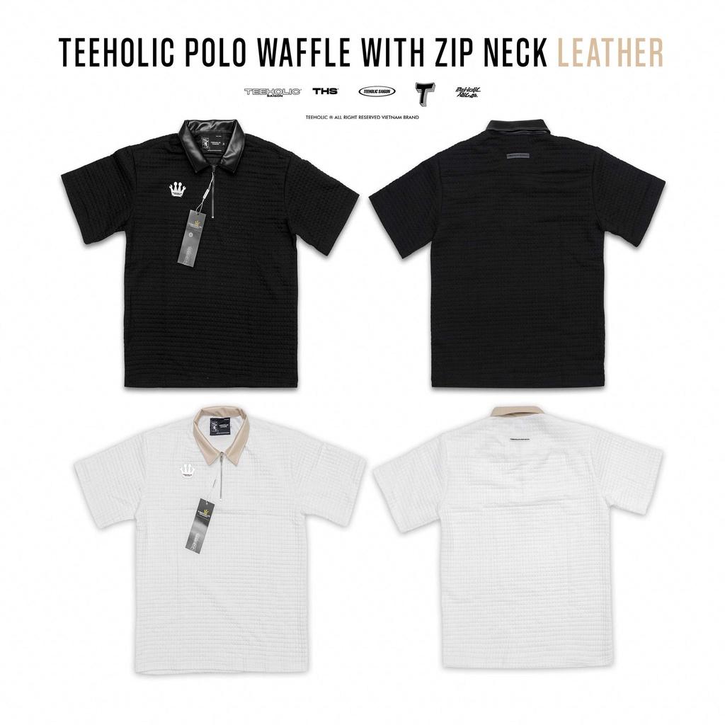 Áo Polo Unisex Nam Nữ Cổ Da Vải Xốp Waffle TeeHolic Màu Trắng