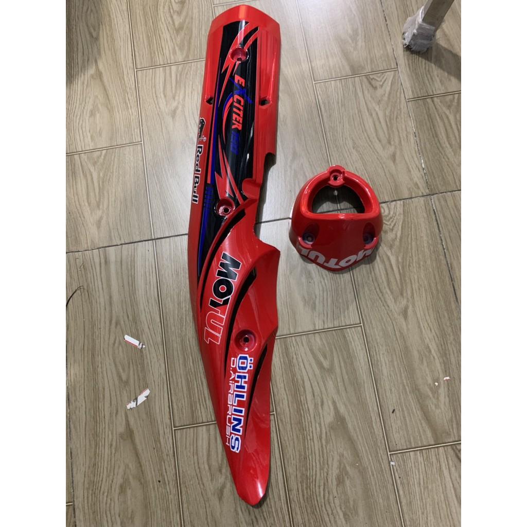 Ốp pô và chụp đích pô xe exciter 150 màu đỏ tươi tem đen