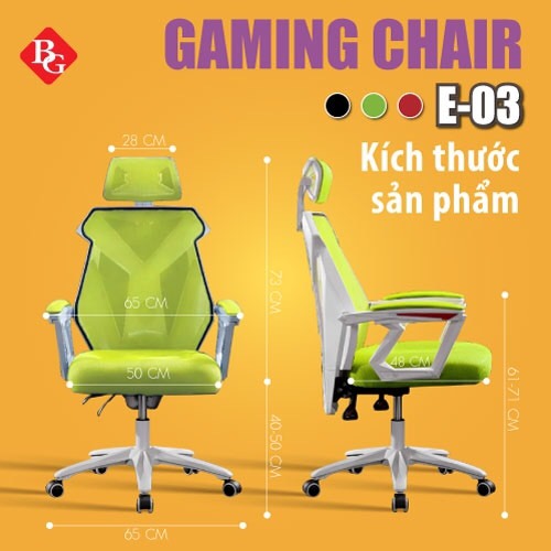 Ghế chơi game cao cấp, chân xoay ngã 135 độ dành cho game thủ có gối tựa đầu mẫu E03 Thái Lan (Hàng nhập khẩu)