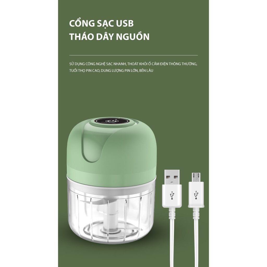 MÁY XAY MINI TỎI ỚT CẦM TAY 250ML ĐA NĂNG XAY CỦ QUẢ , THỊT , ĐỒ ĂN DẶM CỔNG SẠC USB SIÊU TIỆN LỢI