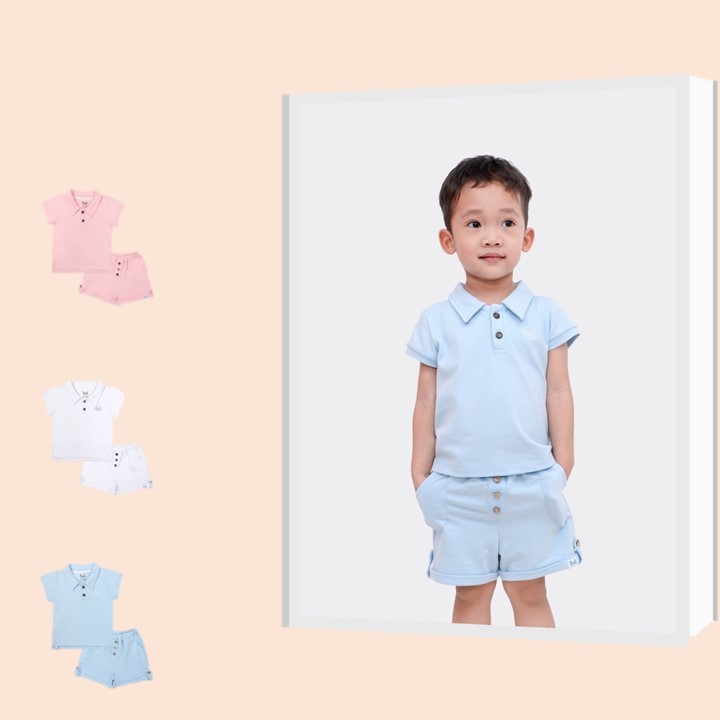 Bộ Áo Thun  BARU Cotton Cổ polo Ngắn Tay + Quần Short Thời Trang quần áo trẻ em ( 9M-4Y )