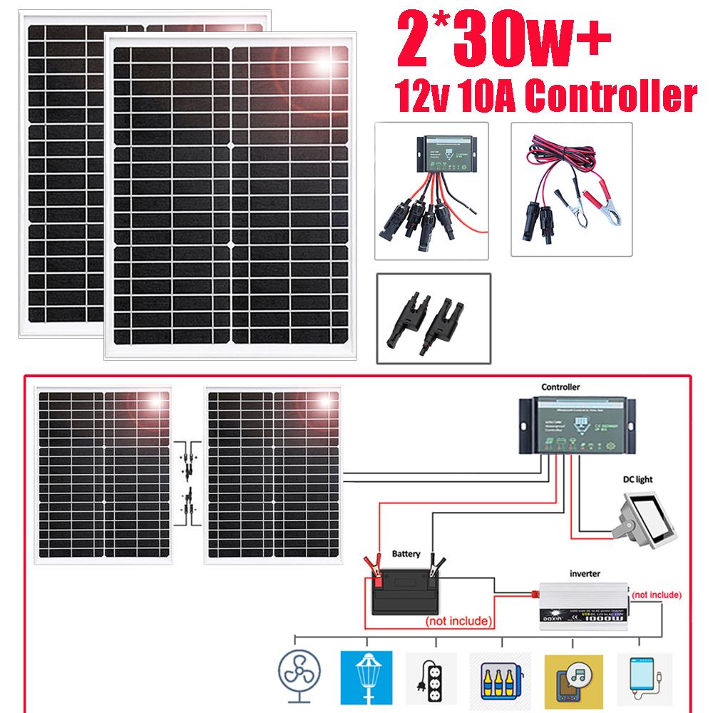 200w 160w 150w 80w tấm năng lượng mặt trời 12v thủy tinh cứng hệ thống sạc pin mặt trời đơn tinh thể cho nhà cắm trại trên mái thuyền ô tô Màu sắc: 30w 12v 10A