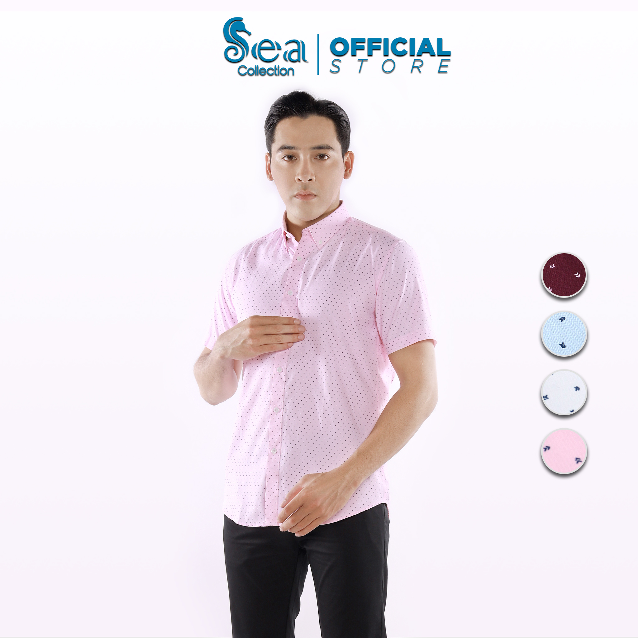 Áo sơ mi nam tay ngắn họa tiết chữ 11808