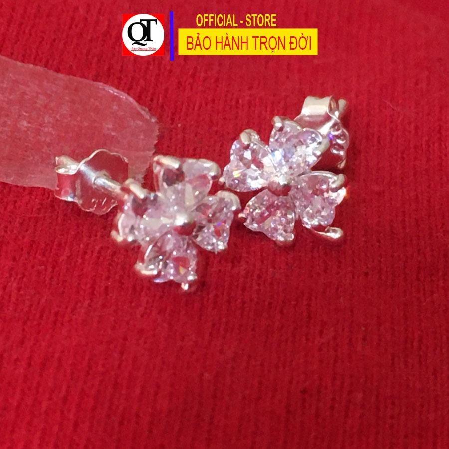 Khuyên tai nữ bạc cỏ Bốn Lá chốt đeo sát tai có thể đeo cho nam và nữ Bạc Quang Thản - QTBT111