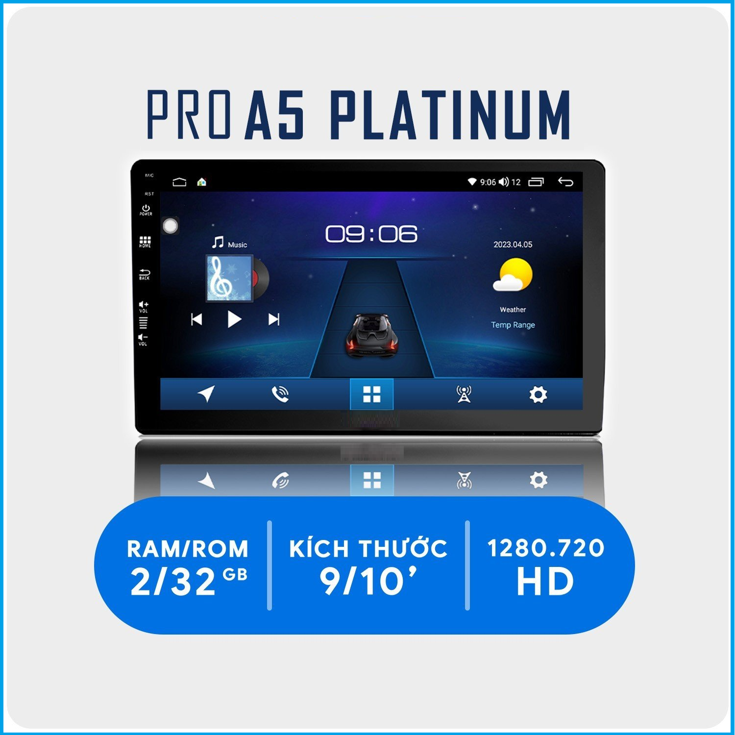 Màn Hình DVD Android A.5 NEW 9INCH Hệ điều hành Android 10.Bộ nhớ 2GB RAM+ 32GB ROM Màn hình QLED HD dùng tốt hơn dưới ánh sáng mặt trời.có thể sử dụng vô số ứng dụng hấp dẫn như: Youtube, Netflix, VTV Go, K+, Spotify,…