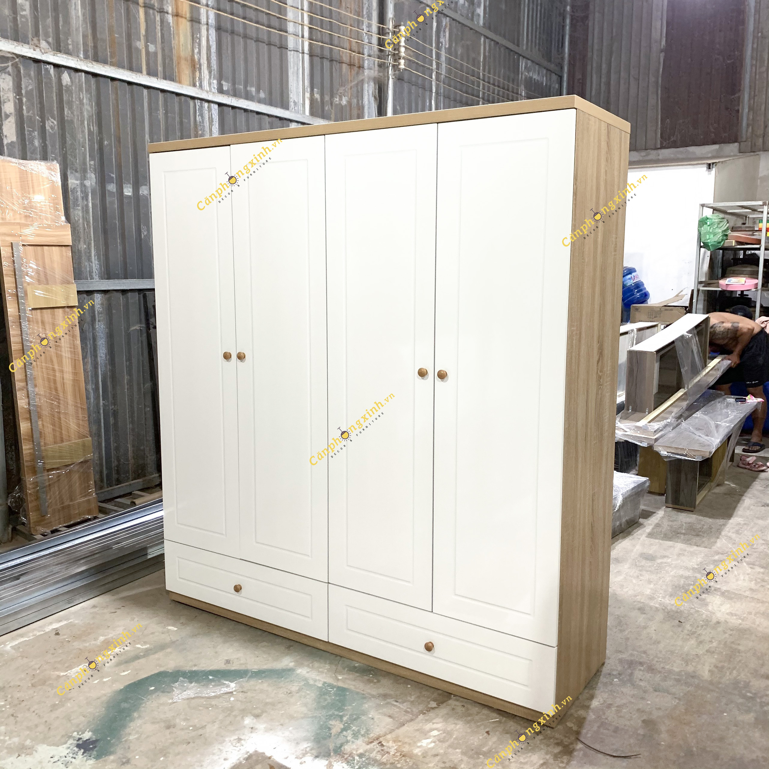 Tủ quần áo CPX-T32, tủ áo cánh sơn viền 2K có kệ hộc trang trí,gỗ cn MDF