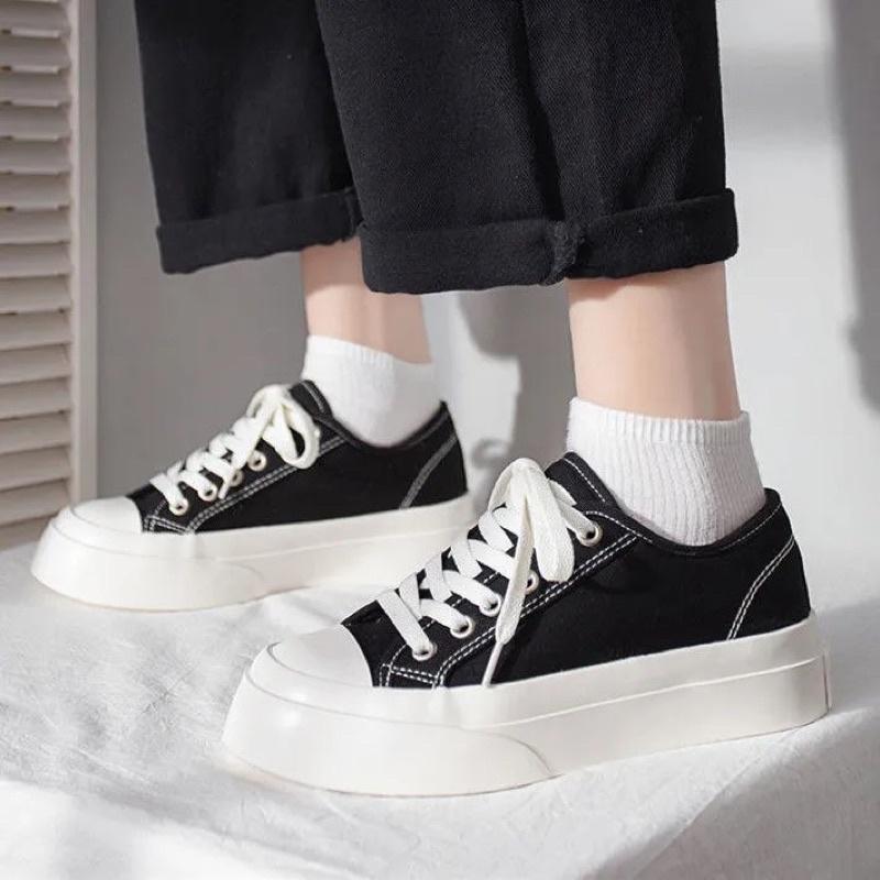 Giày Thể Thao Nam Nữ Sneaker Màu Đen Xanh Trắng Hồng Basic Độn Đế Chất Vải Phong Cách Ulzzang Hàn Quốc Đủ Size Loại 1