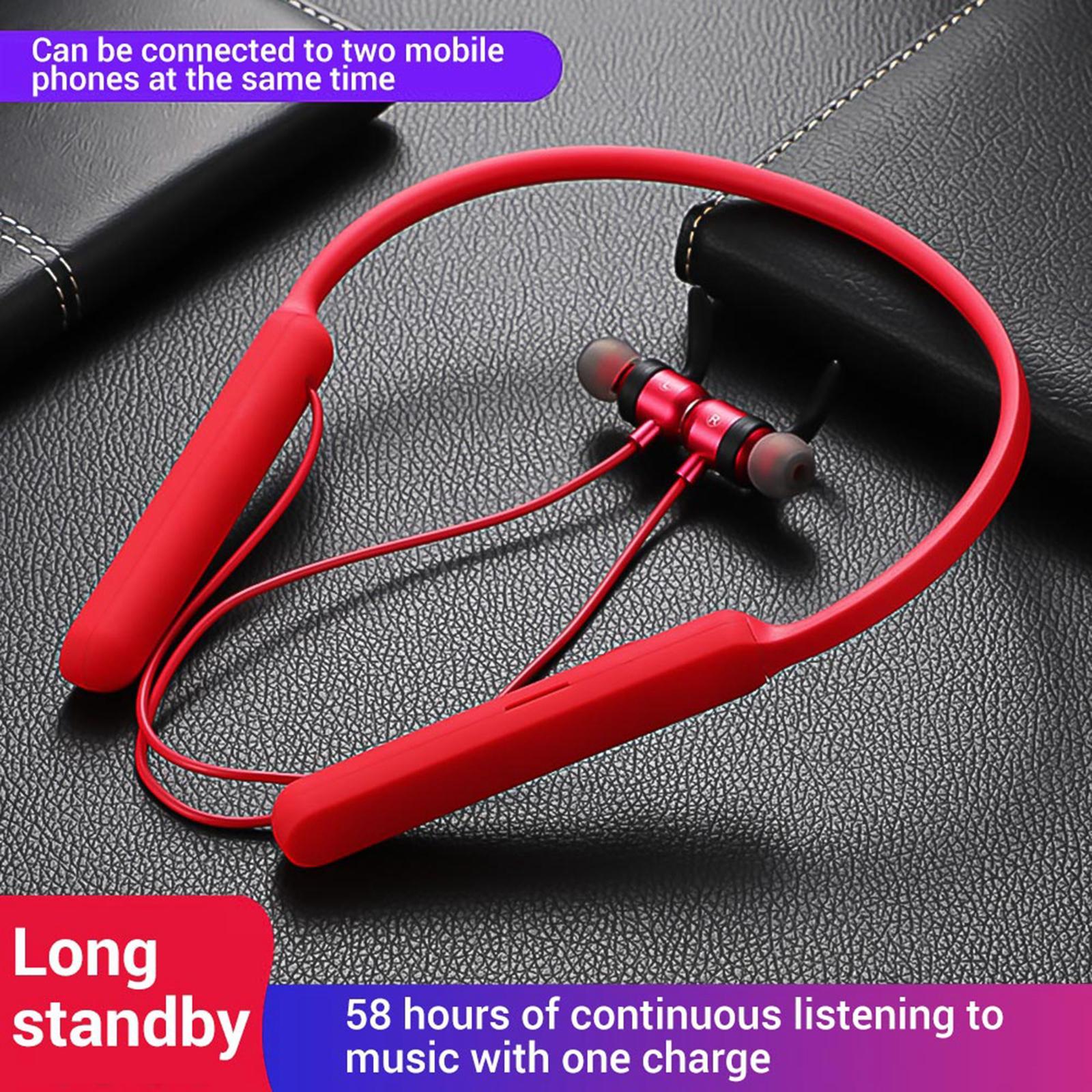 Wireless Bluetooth Earphone Neckband Noise Cancelling for Running Red
