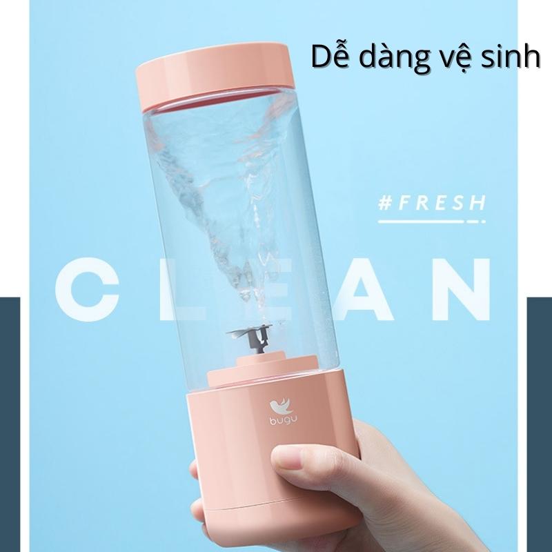 Máy Xay Sinh Tố Mini Cầm Tay 300ml 4 Lưỡi Dao Thép Không Gỉ Có Pin Tích Hợp Sạc USB Bugu BG-JS2 - Hàng Chính Hãng