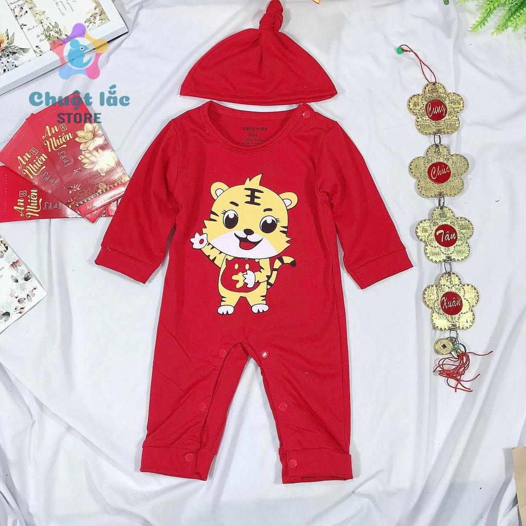 Bộ Đồ Body Tết Hổ Cho Bé Sơ SInh Đến 18 Tháng Tặng Kèm Mũ Màu Đỏ