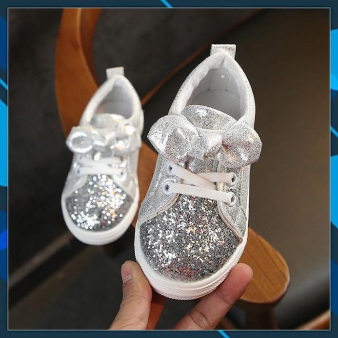 Giày búp bê công chúa kim tuyến óng ánh đính nơ siêu dễ thương cho bé 21209