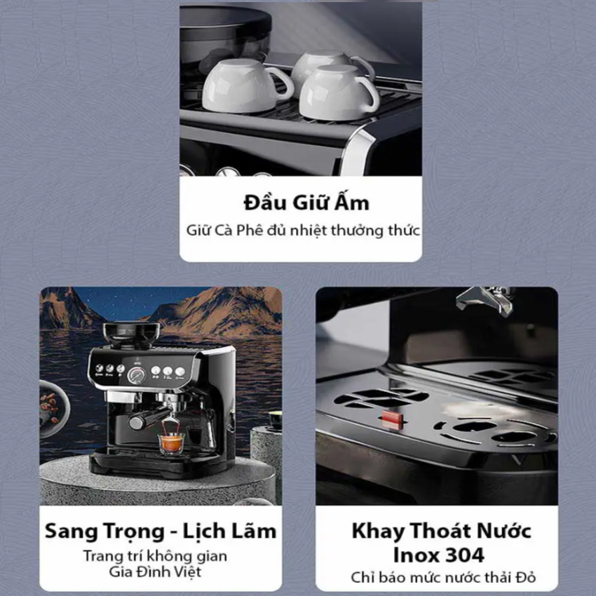 Máy pha cà phê Espresso chuyên nghiệp 4 trong 1. Thương hiệu cao cấp Tanser EM3108Plus - Hàng chính hãng