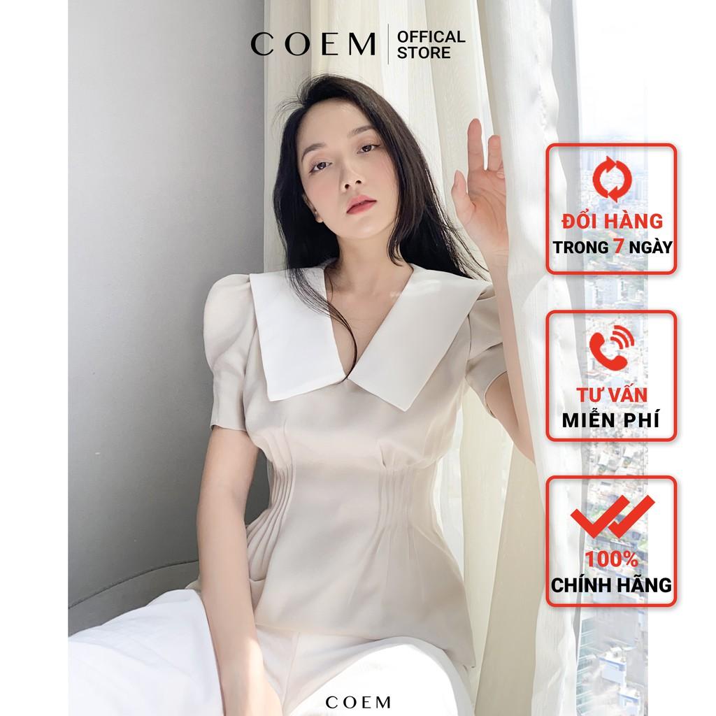 Áo Kiểu Sơ Mi Xếp Ly Eo Tay Phồng Màu Nude Chất Liệu Cotton Premium CO EM Thiết Kế Phù Hợp Công Sở Đi Tiệc Đi Chơi