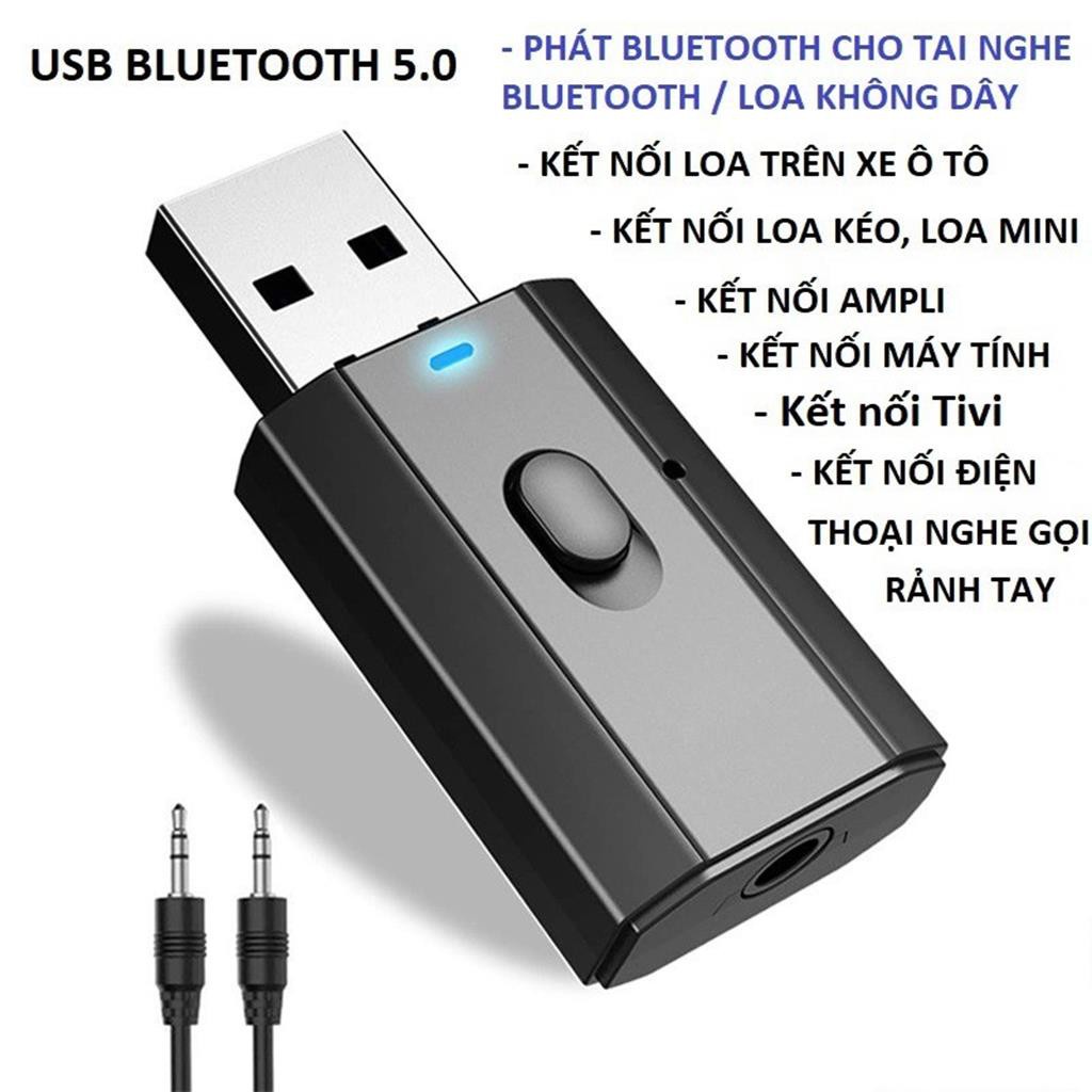 Thiết bị thu phát âm thanh Usb bluetooth 5.0 âm thanh đa chức năng jack cắm 3.5mm cho loa, ô tô tai nghe bluetooth, biến loa thường thành loa Bluetooth, Hàng Chính Hãng