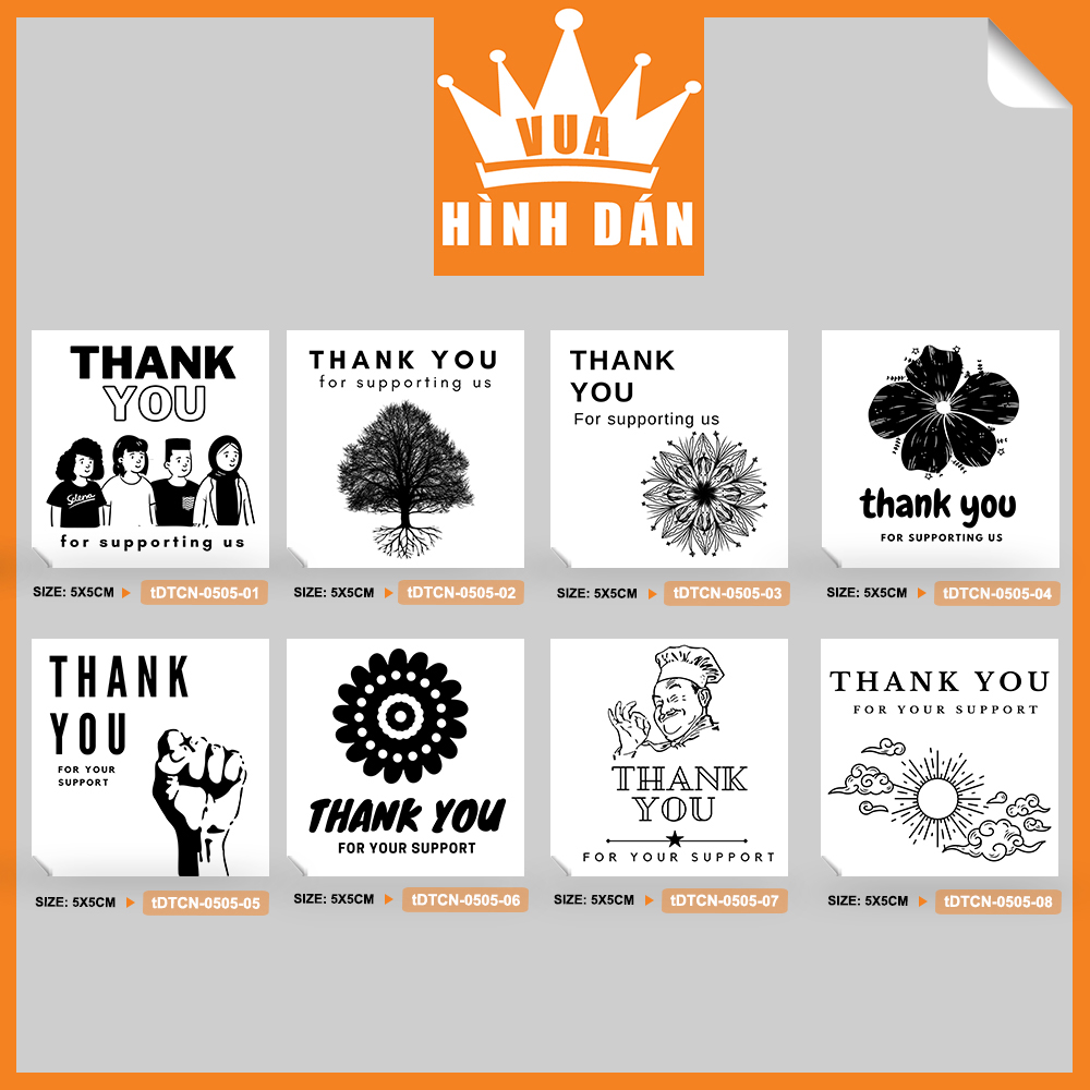 Set 50/100 Sticker thank you for your support, thank you for supporting us (5x5cm) (1.021) cảm ơn bạn đã ủng hộ - tem dán đơn hàng, kiện hàng dành cho shop