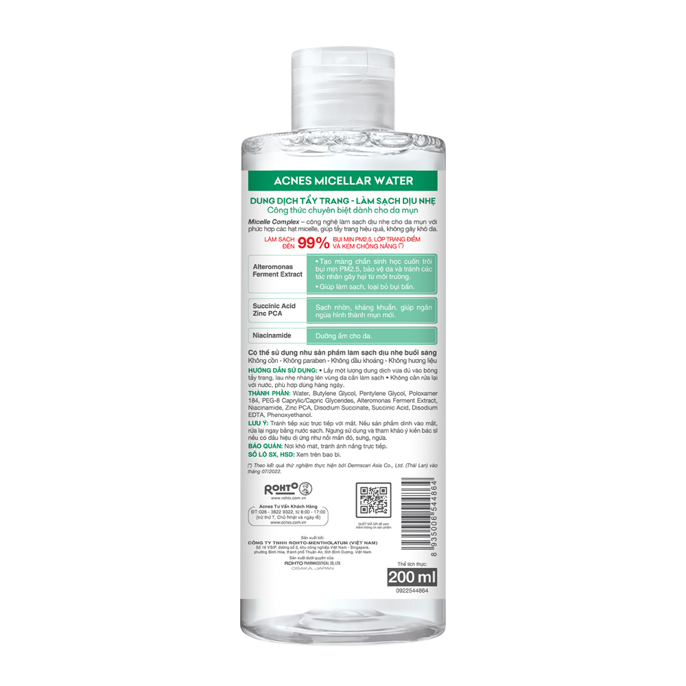 Dung Dịch Tẩy Trang Acnes Micellar Water Làm Sạch Dịu Nhẹ 200ml