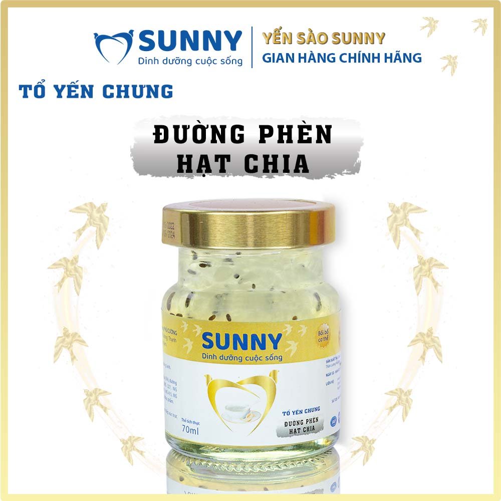 [12 hũ] Yến hạt chia - Yến Sào Khánh Hòa chưng sẳn - 25% Yến thô - 70ml/hũ - Yến sào SUNNY