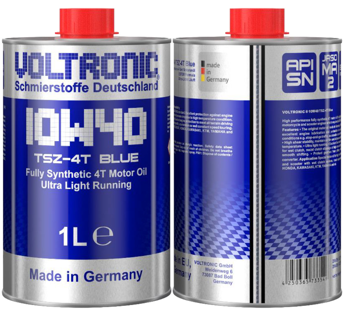 Nhớt nhập khẩu tổng hợp dành cho xe số và côn tay nhập khẩu từ Đức VOLTRONIC 10W40 TSZ BLUE FULLY SYNTH MOTOR OIL (1L)