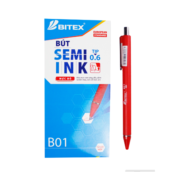 Hộp 12 Cây Bút Bi Semi Ink Mực Đỏ - B-B01